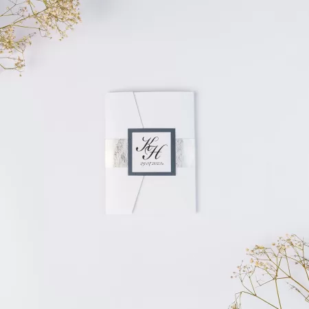 Покана White And Silver Pocket Fold