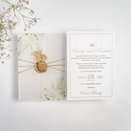 Покана White Rose Vellum Wrap open
