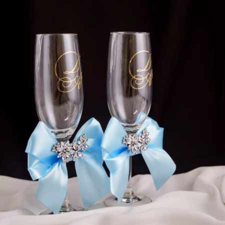 Комплект чаши за кумове с златно фолио Light Blue 1